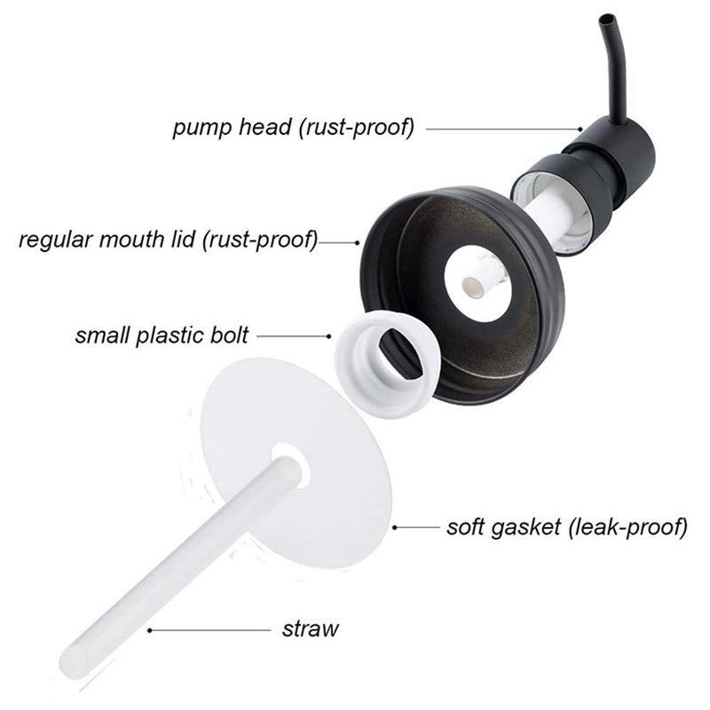Watsango 4 Pack Mason Jar Soap Dispenser Lids with Pumps, Rustproof Stainless Steel, Lotion Soap Dispenser Lids Replacement for 16 oz Regular Mouth Mason Jar Decor, 4 Brushes Included Black - Image 2